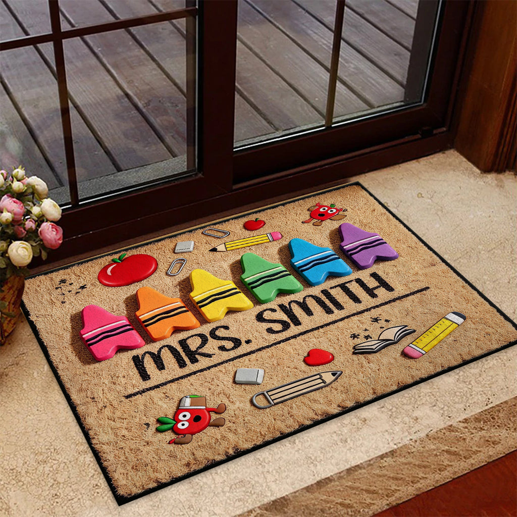 Pencil Crayon Teacher Doormat - Personalized Teacher Doormat