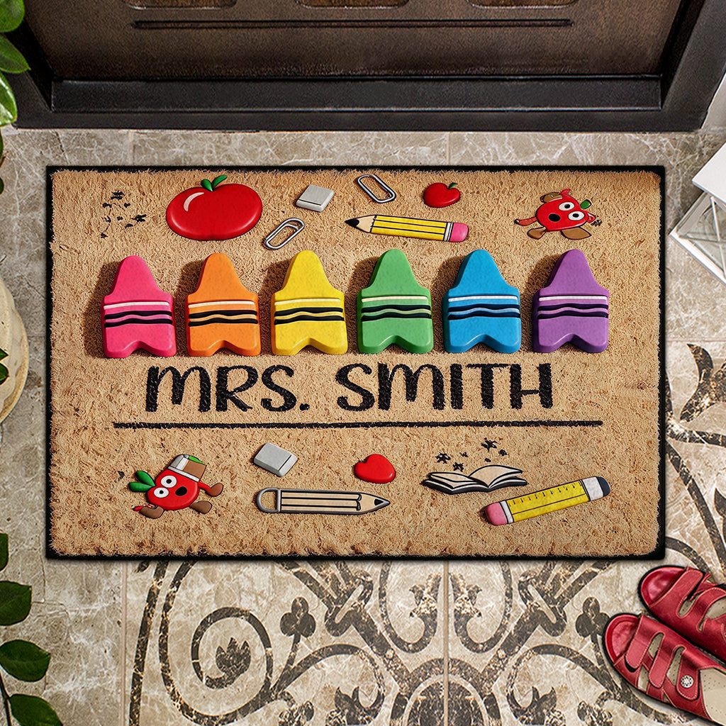 Pencil Crayon Teacher Doormat - Personalized Teacher Doormat