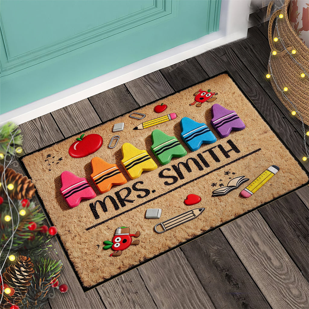 Pencil Crayon Teacher Doormat - Personalized Teacher Doormat