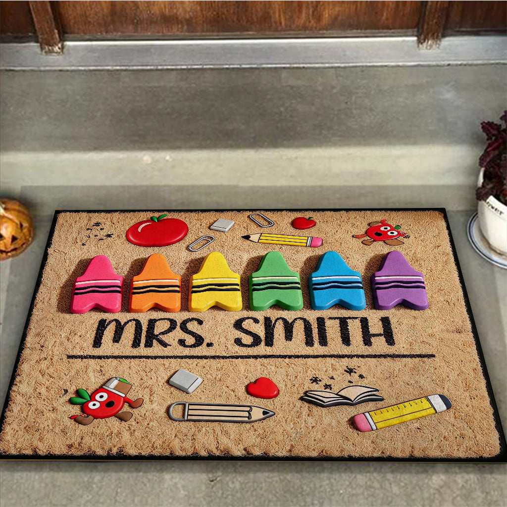 Pencil Crayon Teacher Doormat - Personalized Teacher Doormat