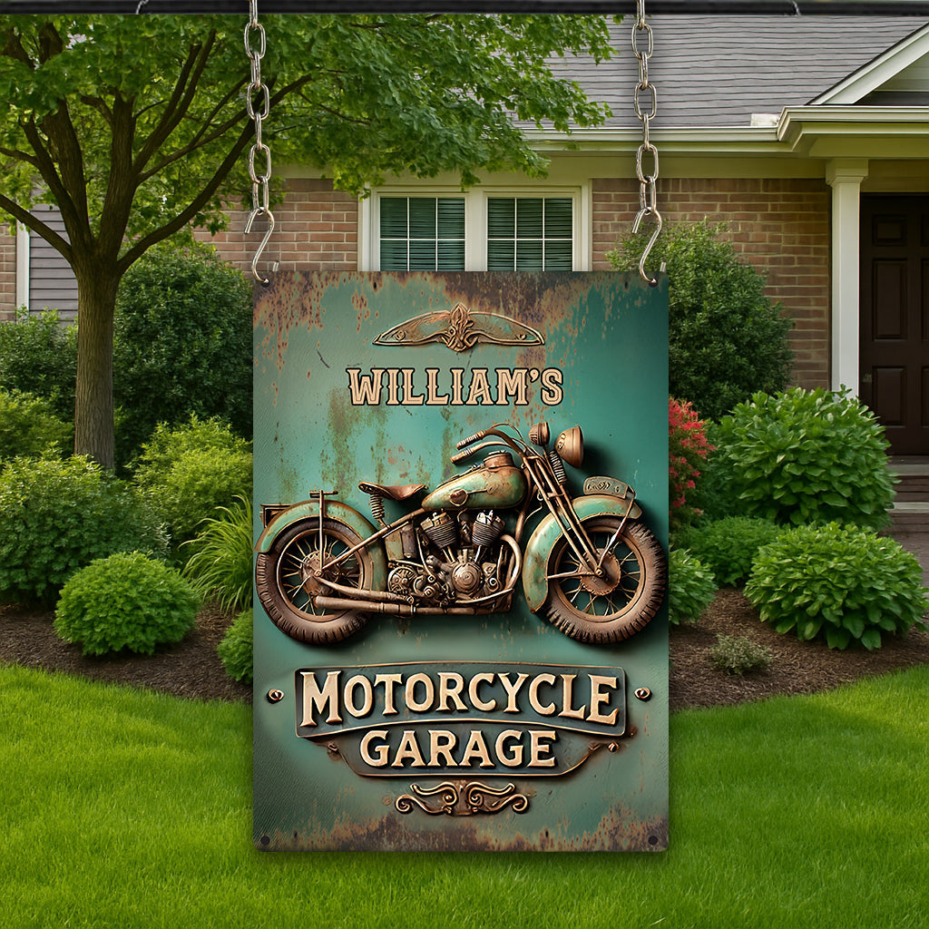 Motorcycle Garage - Personalized Biker Rectangle Metal Sign