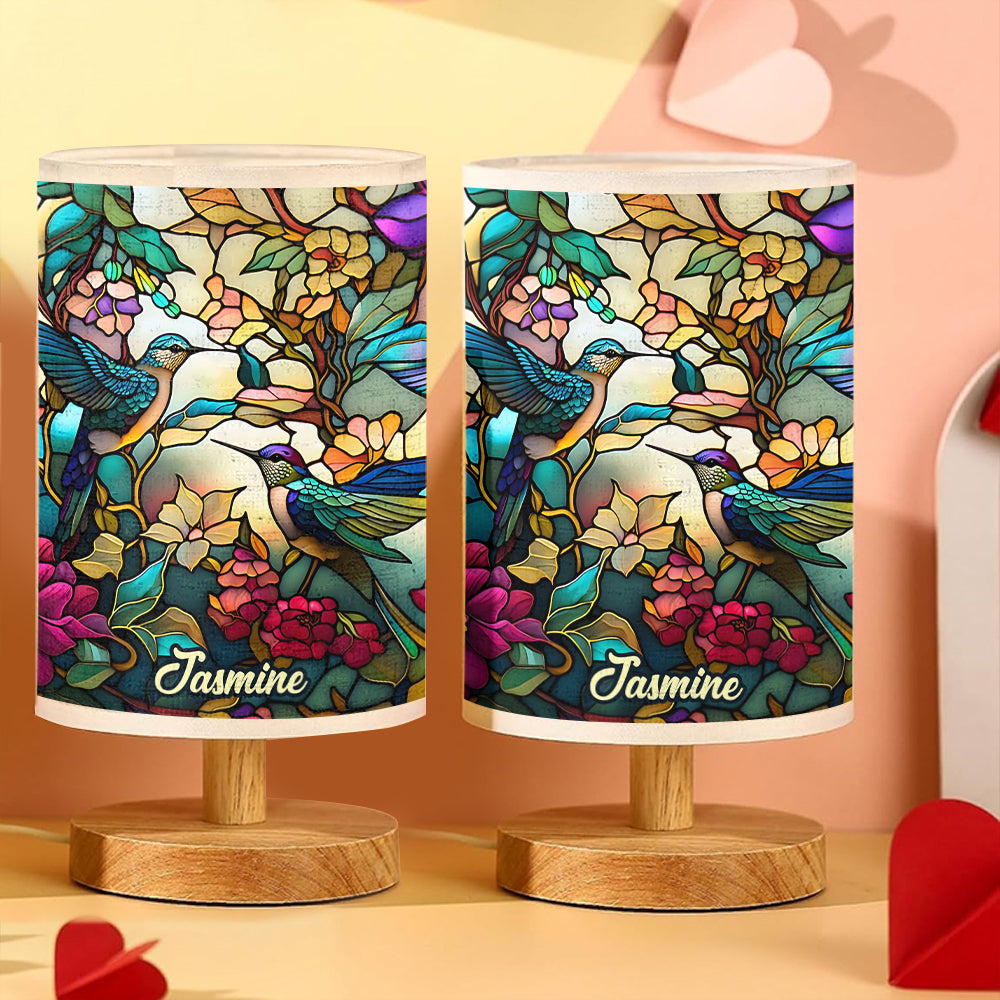 Stunning Hummingbird - Personalized Tableside Lamp With Wood Base