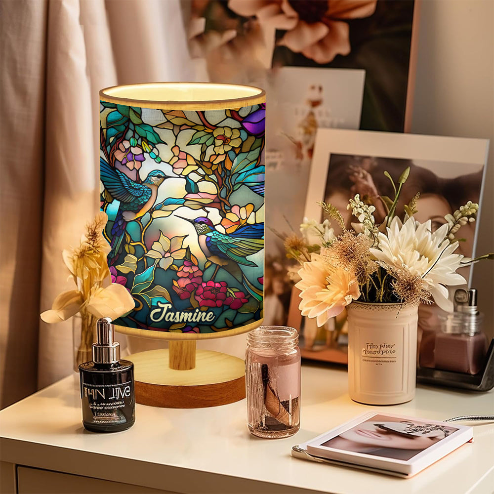 Stunning Hummingbird - Personalized Tableside Lamp With Wood Base