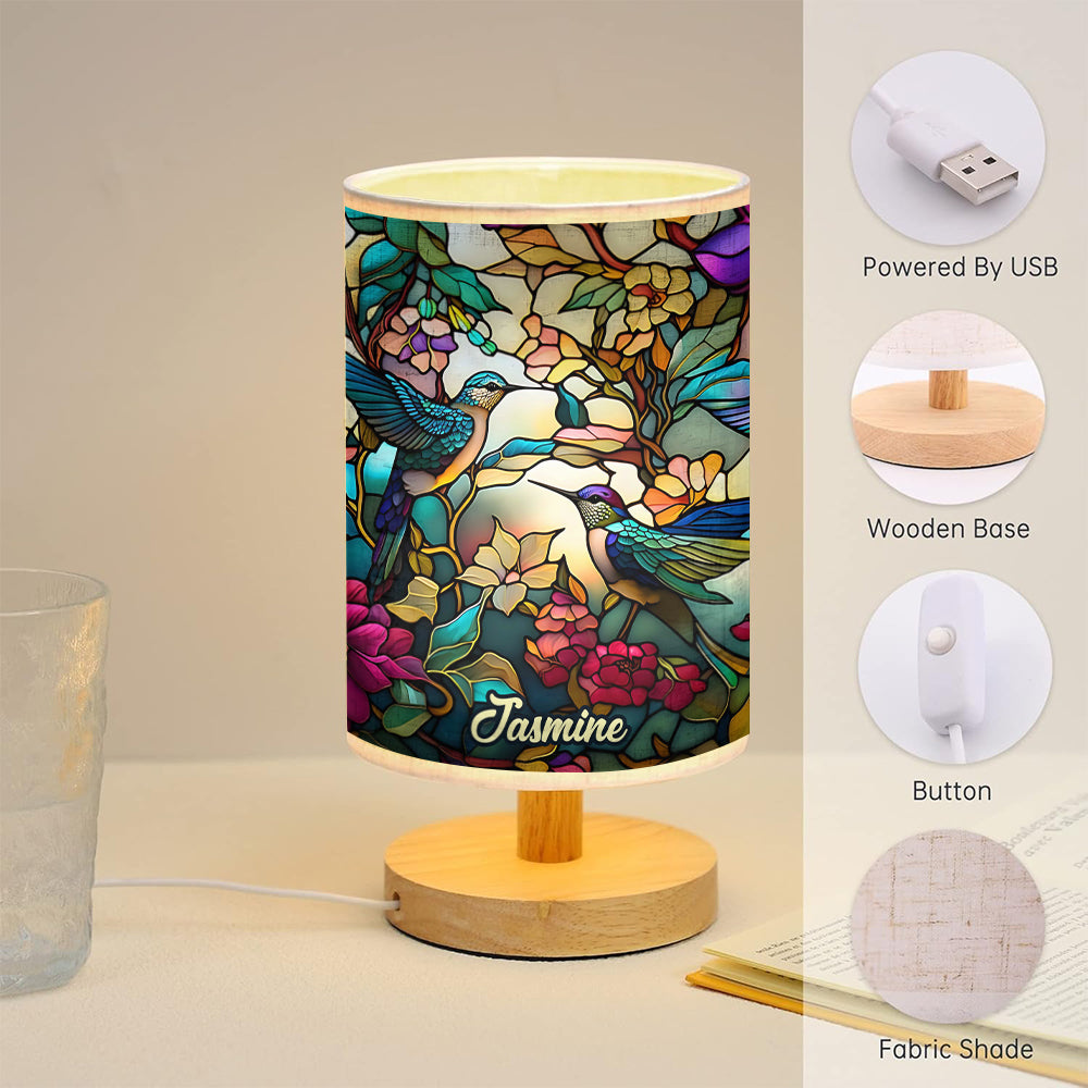 Stunning Hummingbird - Personalized Tableside Lamp With Wood Base