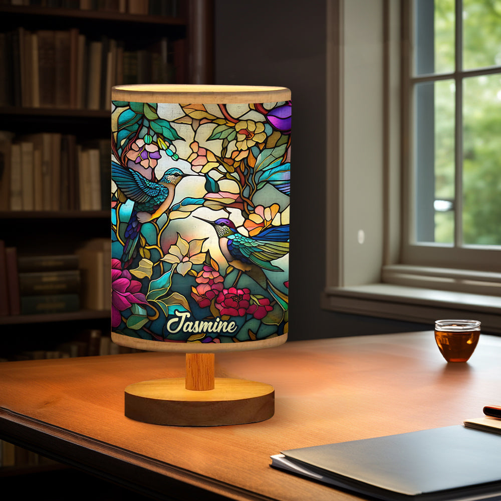 Stunning Hummingbird - Personalized Tableside Lamp With Wood Base