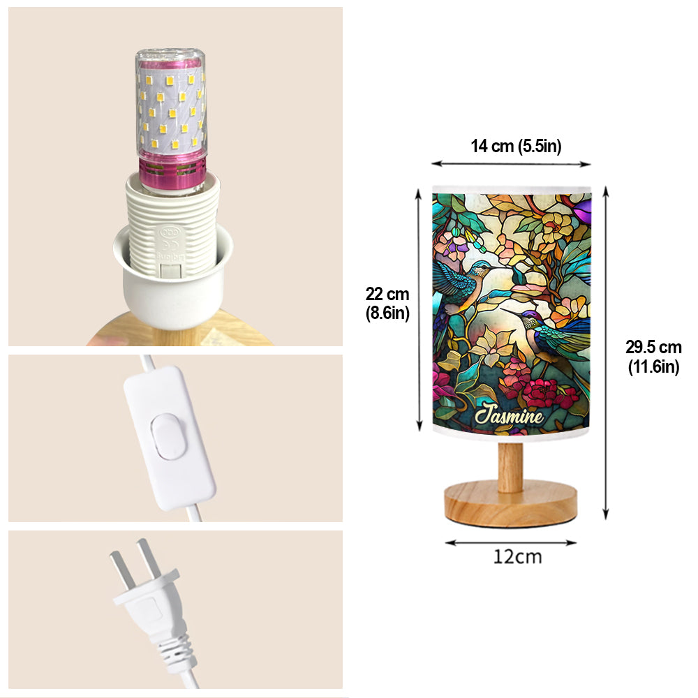 Stunning Hummingbird - Personalized Tableside Lamp With Wood Base