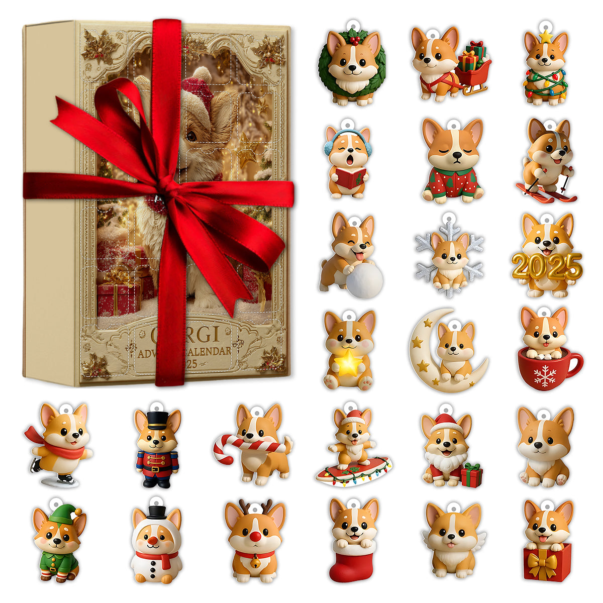 Love Corgi - Personalized Corgi Advent Calendar With Ornaments