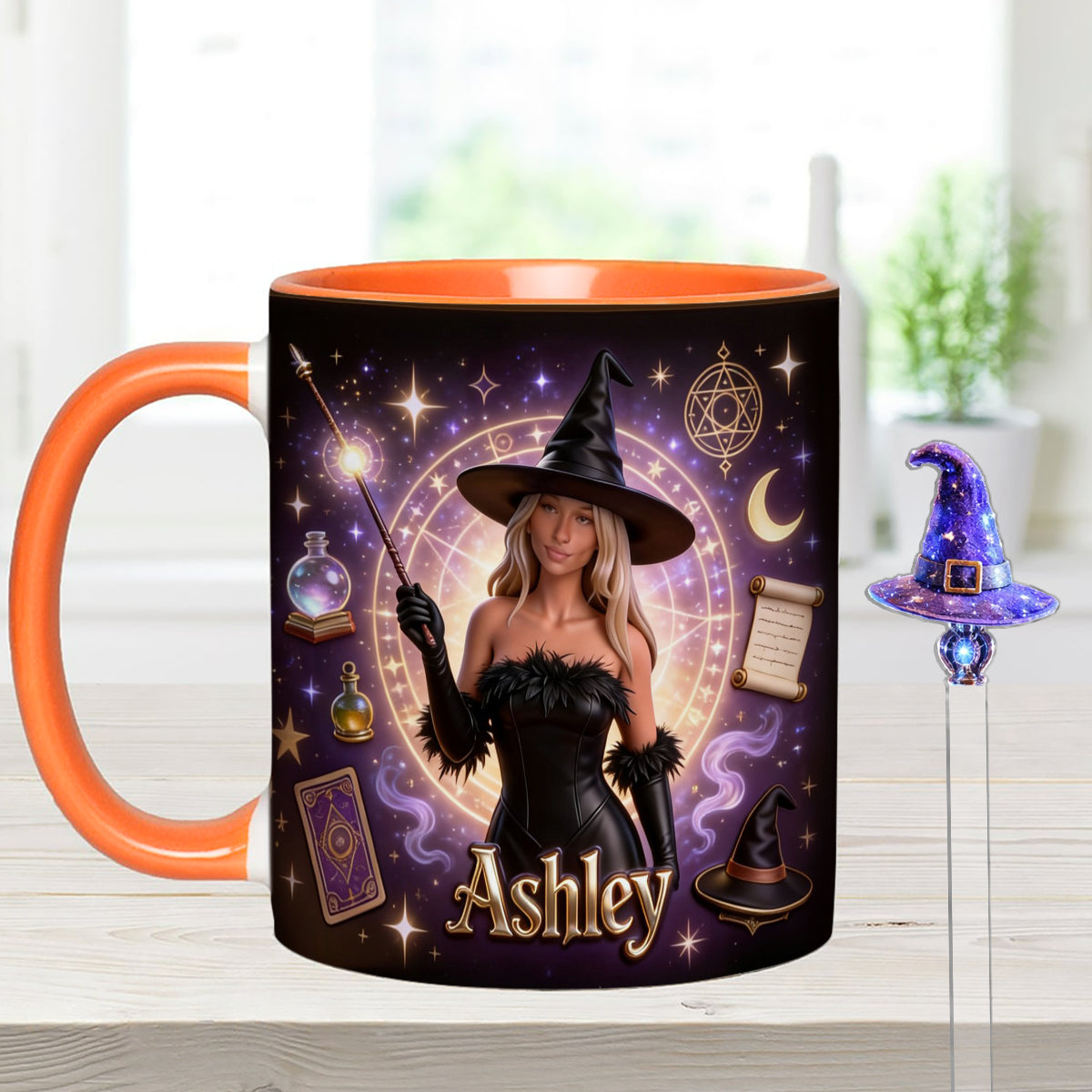 Love Wizard, Witch - Personalized Witch Set Accent Mug with Acrylic Stirrers