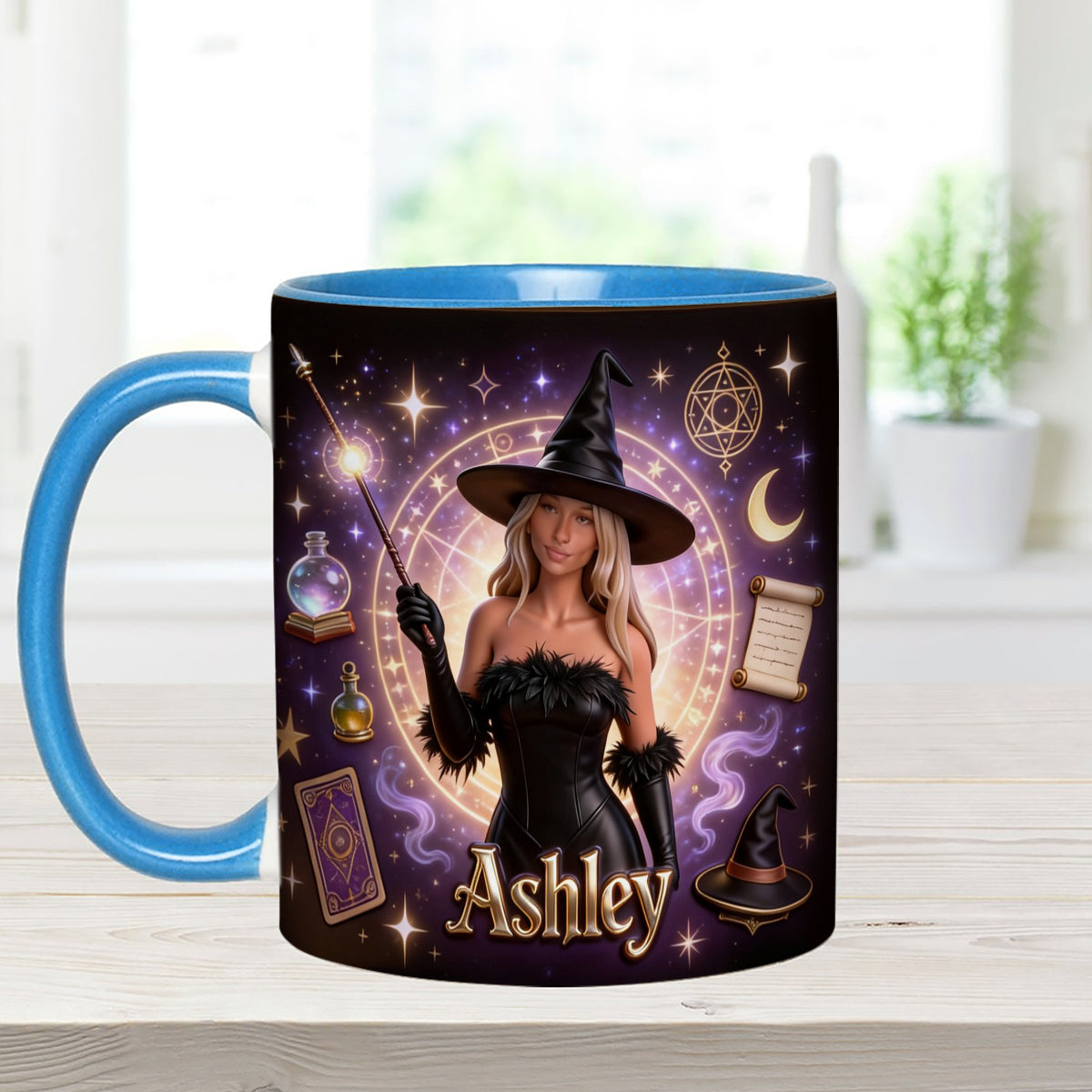 Love Wizard, Witch - Personalized Witch Set Accent Mug with Acrylic Stirrers