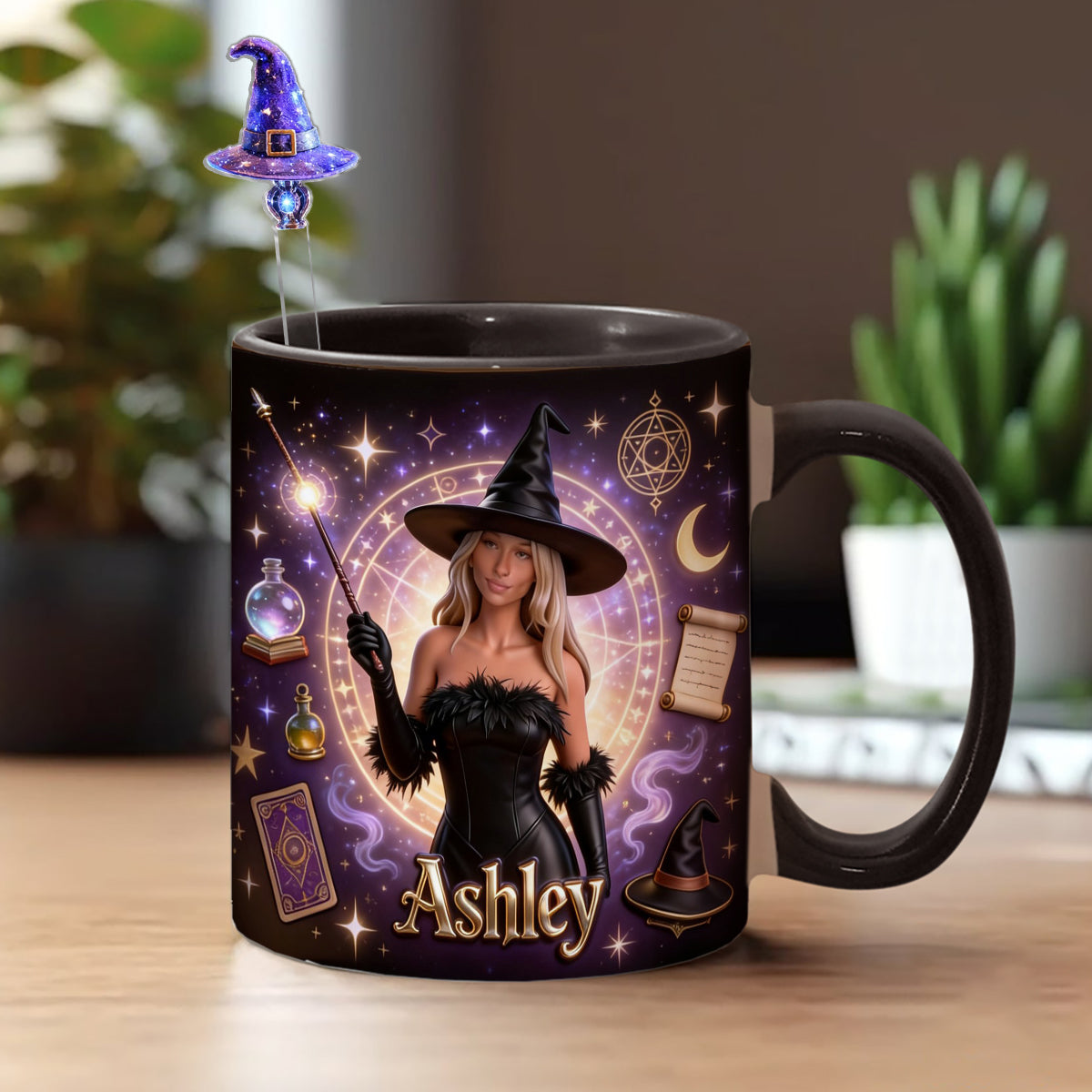 Love Wizard, Witch - Personalized Witch Set Accent Mug with Acrylic Stirrers
