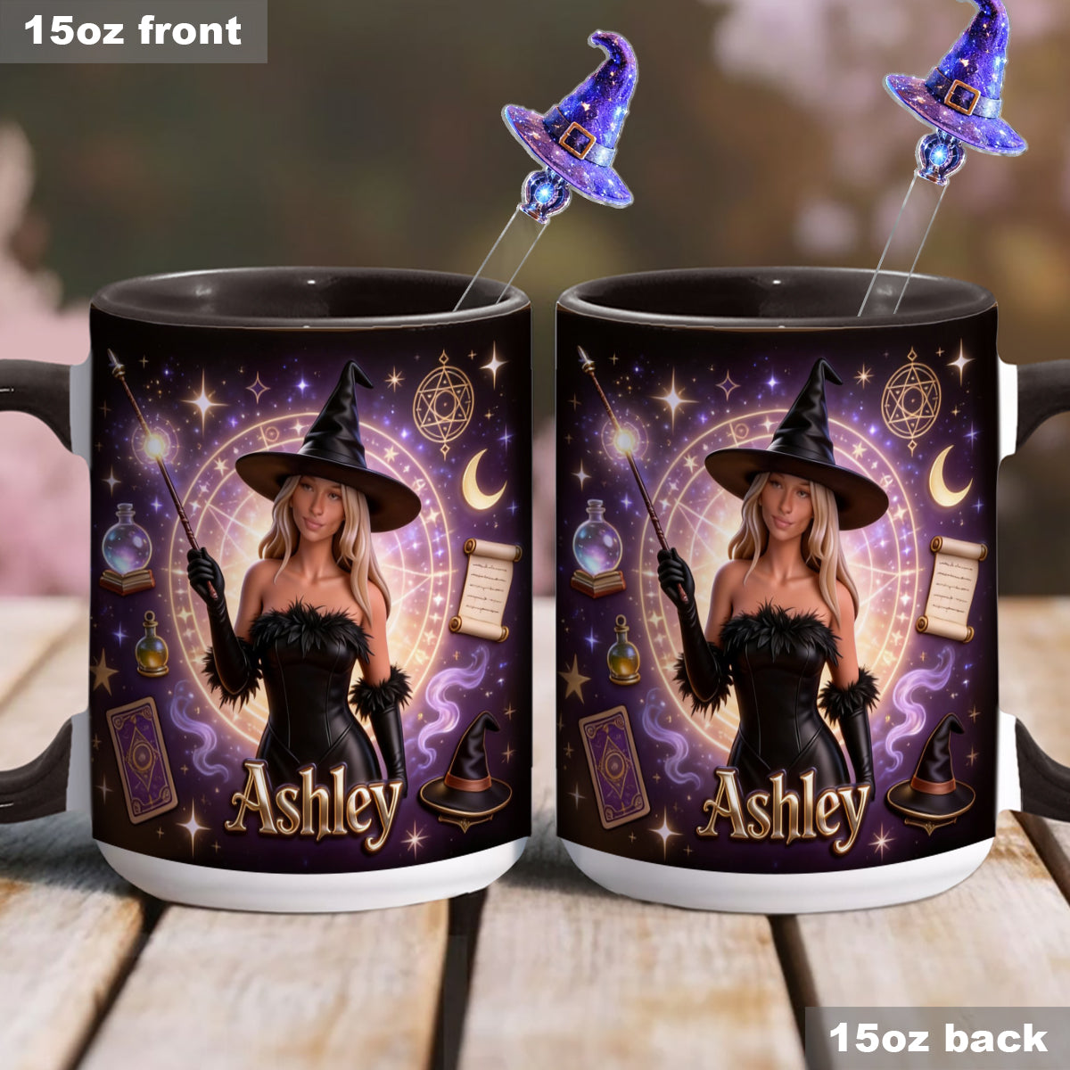 Love Wizard, Witch - Personalized Witch Set Accent Mug with Acrylic Stirrers