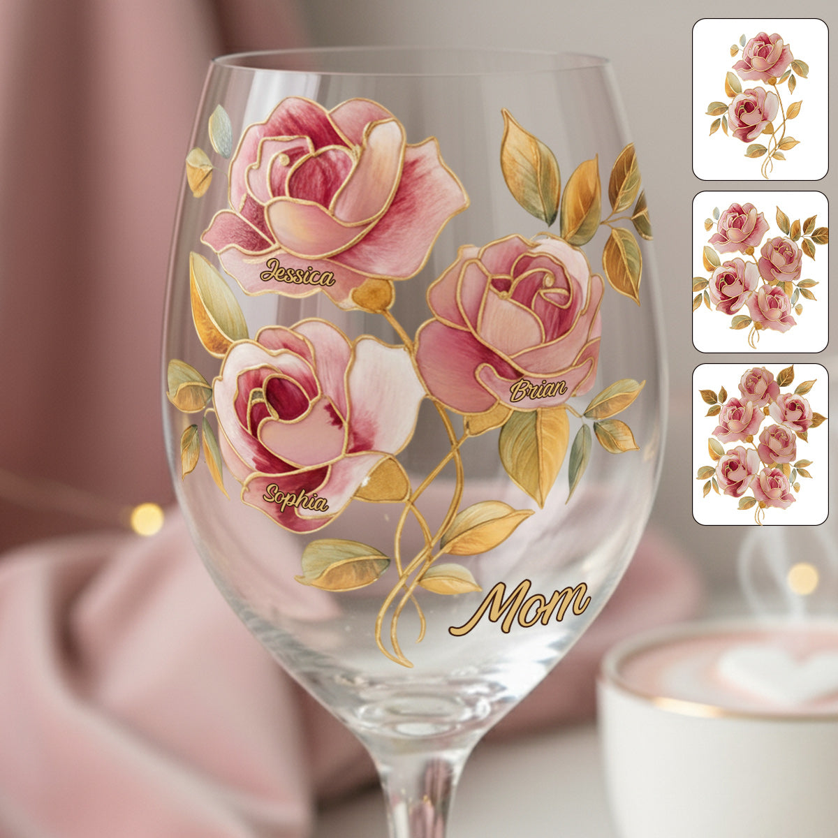 Rose Stained Glass Style Gift For Mother/ Mom/... - Personalized Mother Wine Glass With Long Stem