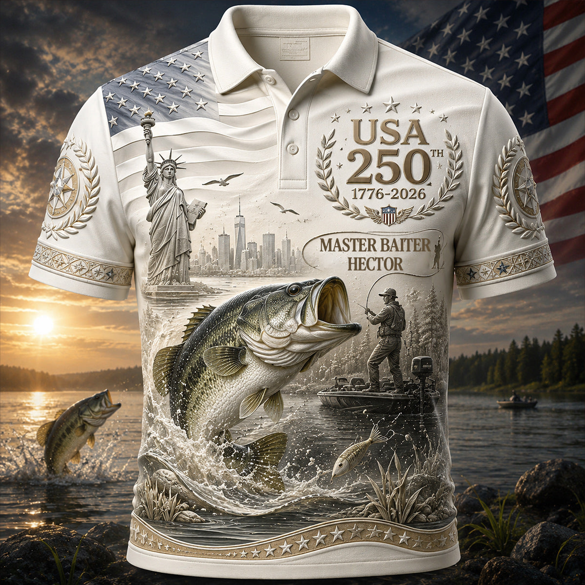 USA 250th Bass - Personalized Fishing Polo Shirt