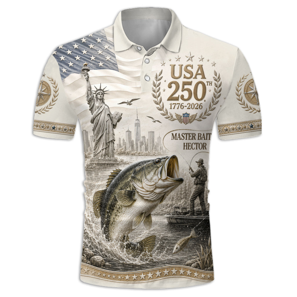 USA 250th Bass - Personalized Fishing Polo Shirt