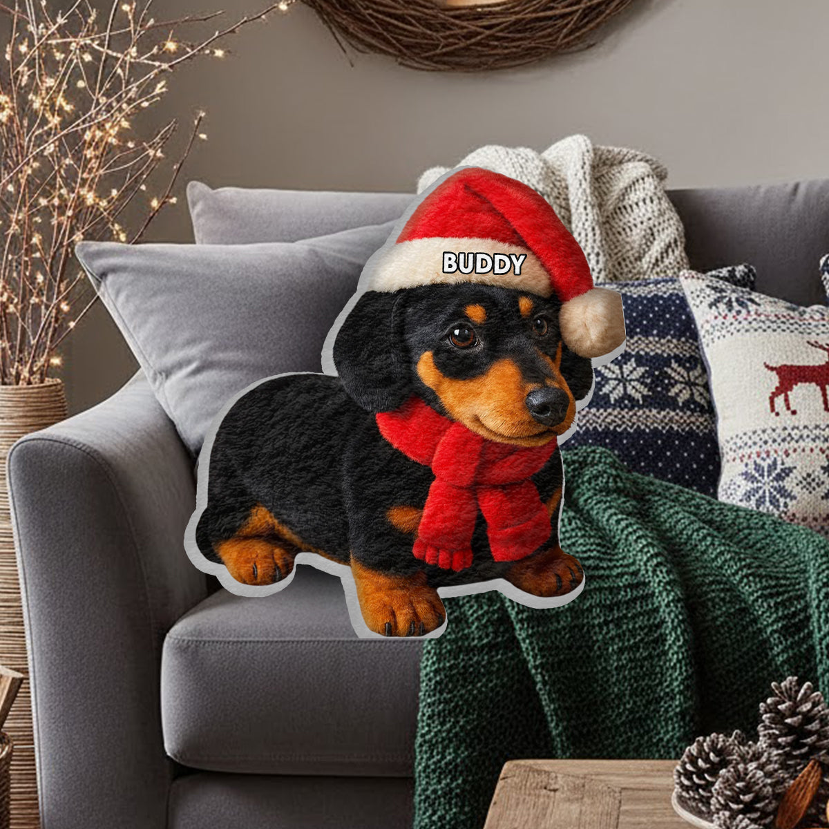 Pet Christmas - Personalized French Bulldog Dog Faux Fur Shaped Pillow