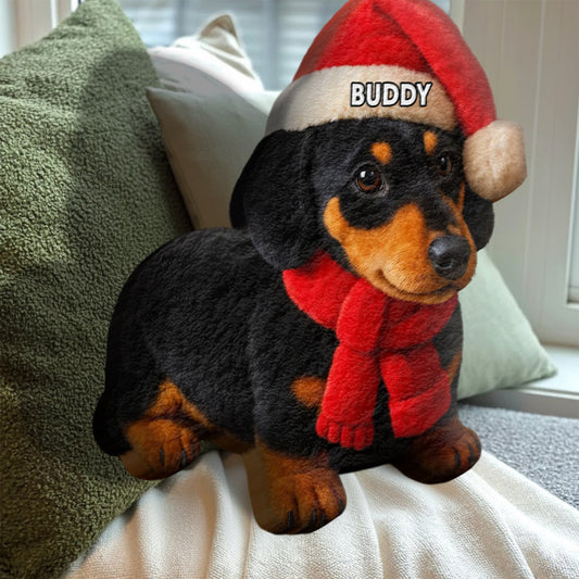 Pet Christmas - Personalized Dachshund Dog Faux Fur Shaped Pillow