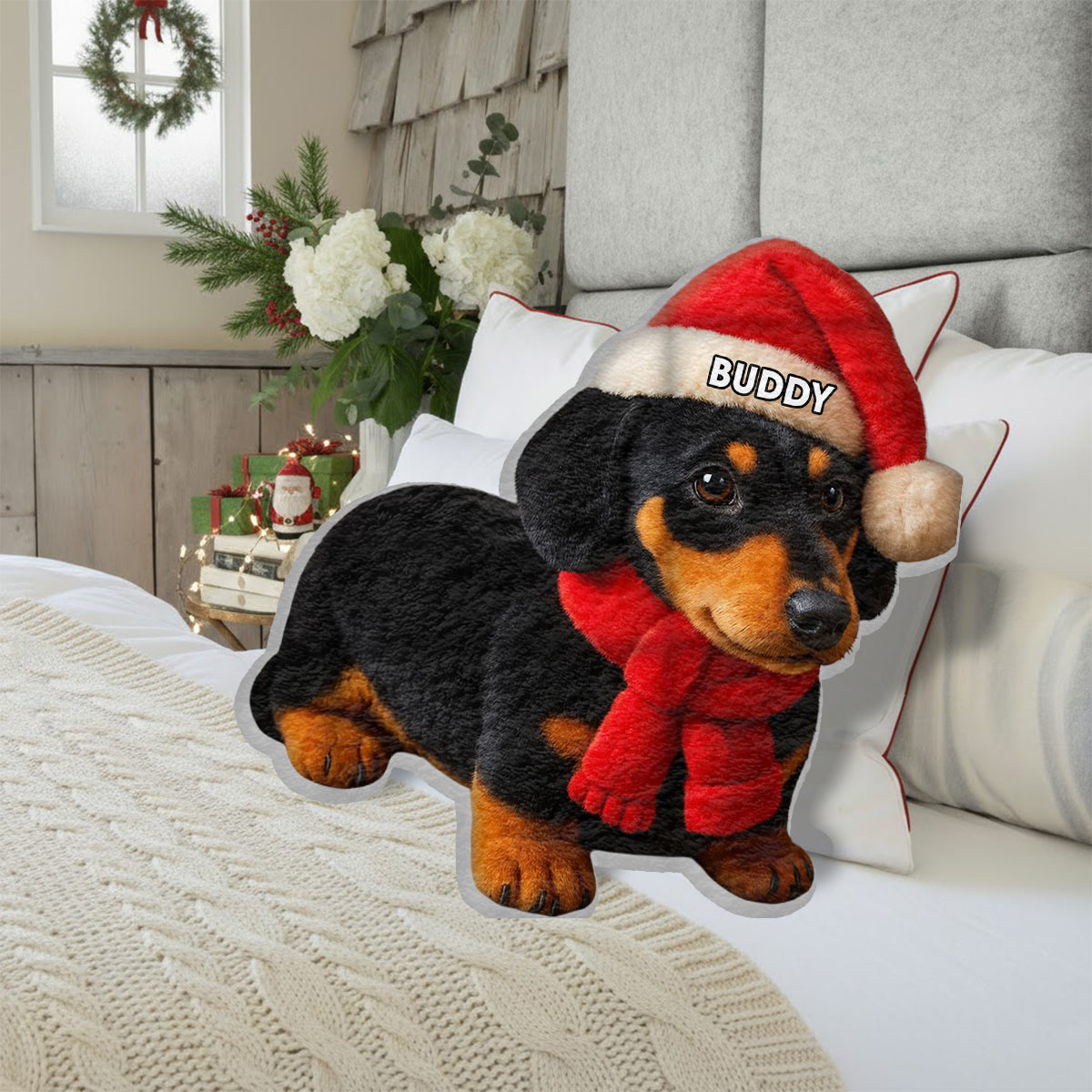 Pet Christmas - Personalized French Bulldog Dog Faux Fur Shaped Pillow
