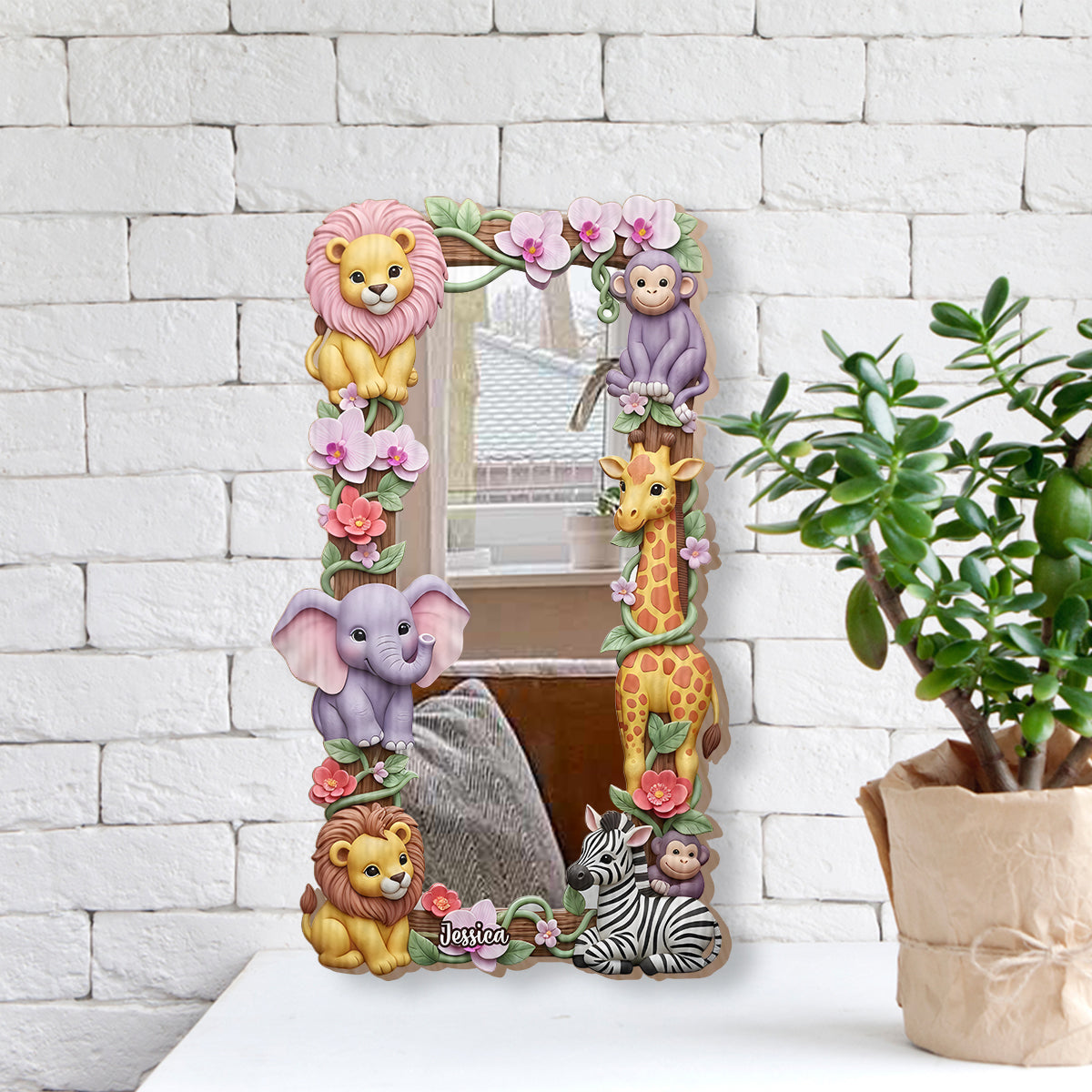 Safari Friends - Personalized Kid Wall Hanging Mirror
