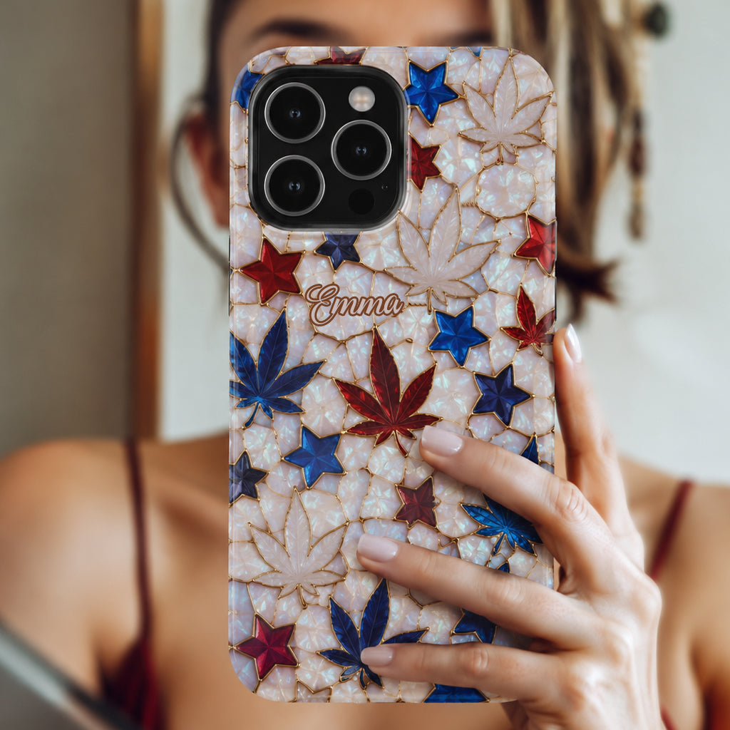 Red White Blue Magic Leaf - Personalized Weed Full Print Phone Case