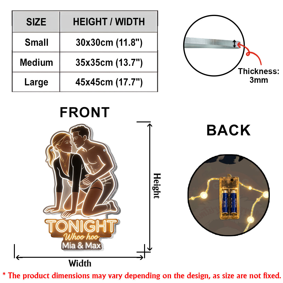 Not Tonight - Spicy Couple LED Light Acrylic Sign