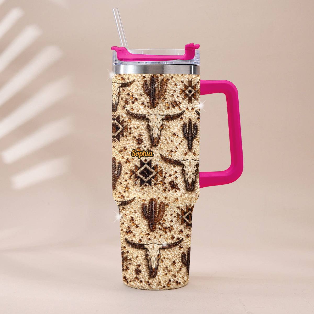 Western Pattern - Personalized Western Outfit Rhinestone Tumbler With Plush Charm