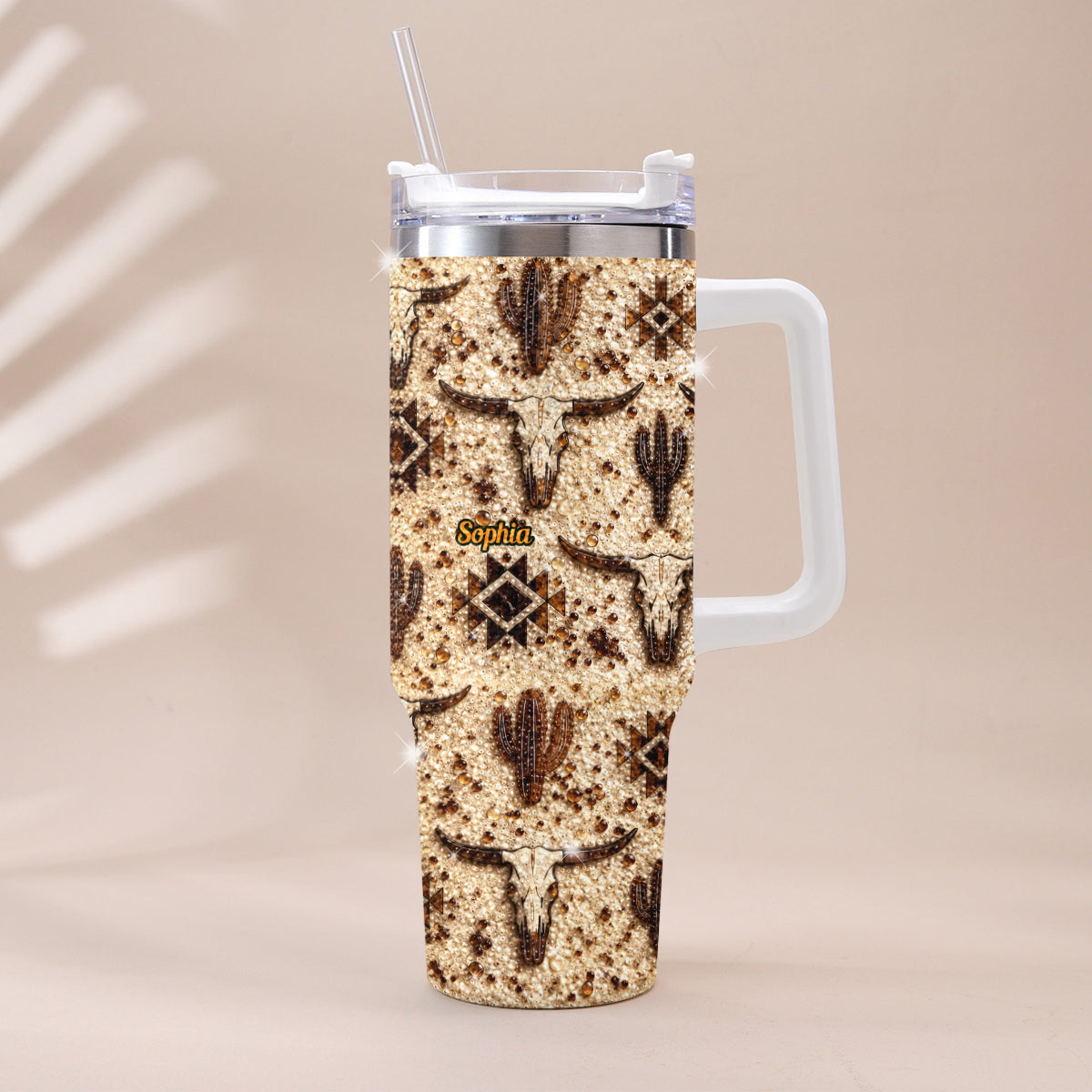 Western Pattern - Personalized Western Outfit Rhinestone Tumbler With Plush Charm