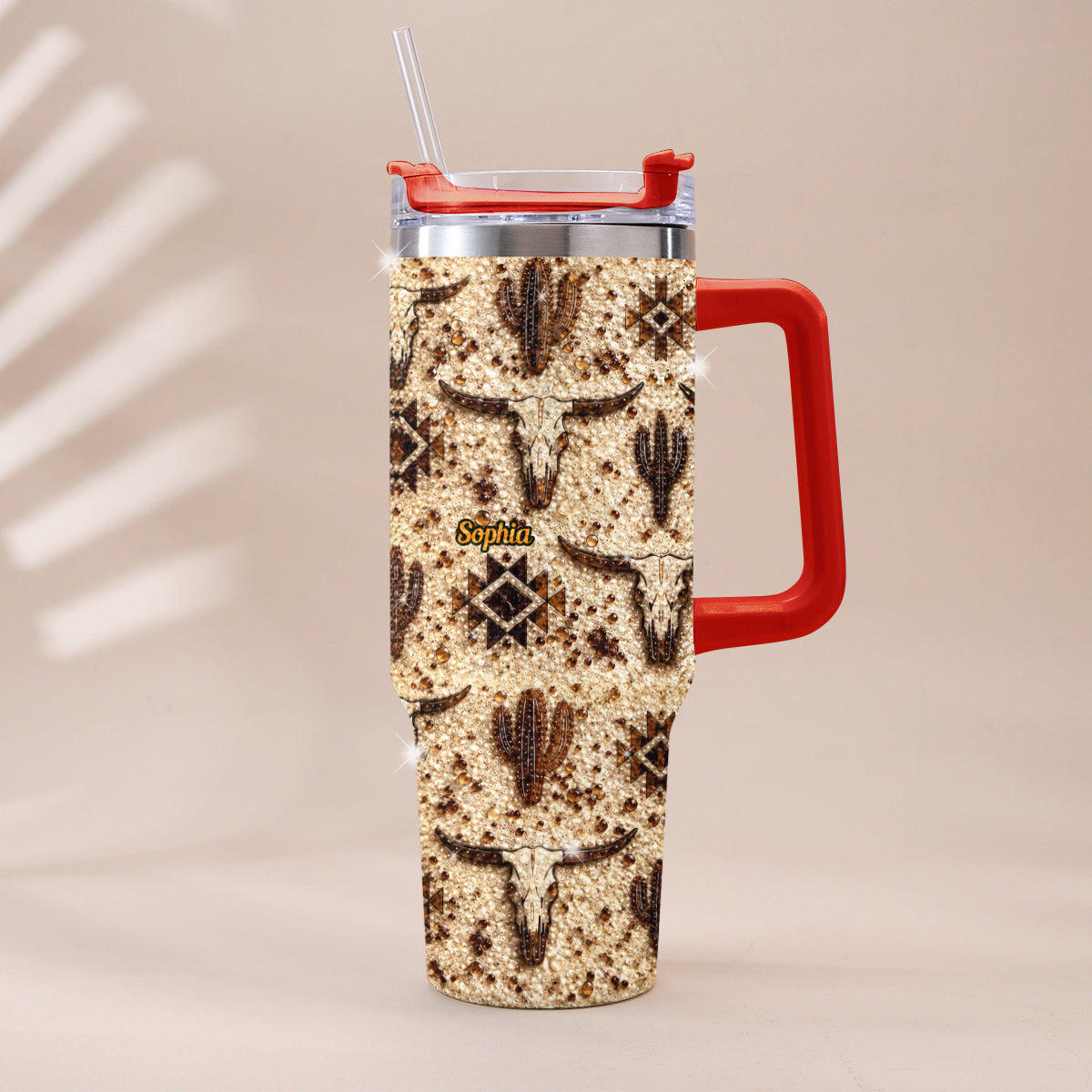 Western Pattern - Personalized Western Outfit Rhinestone Tumbler With Plush Charm