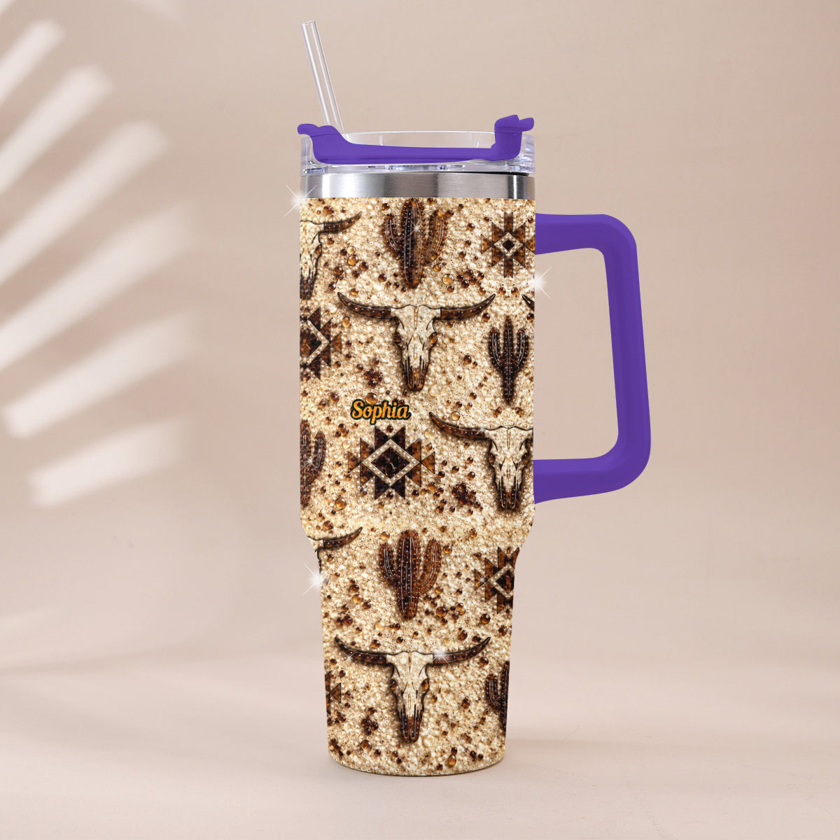 Western Pattern - Personalized Western Outfit Rhinestone Tumbler With Plush Charm