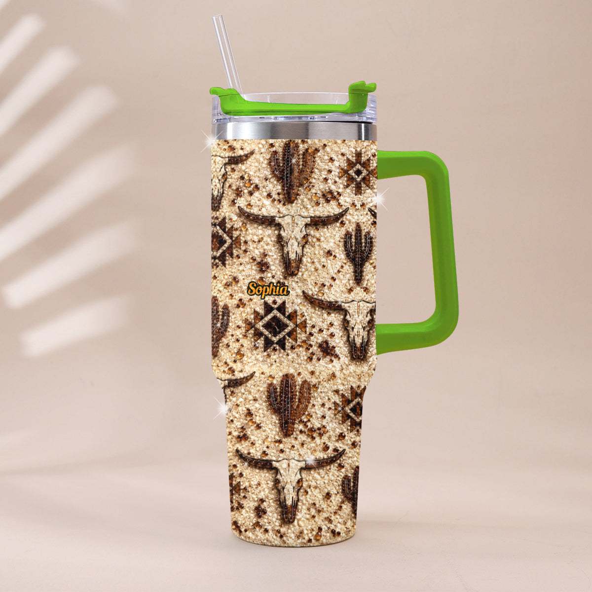 Western Pattern - Personalized Western Outfit Rhinestone Tumbler With Plush Charm