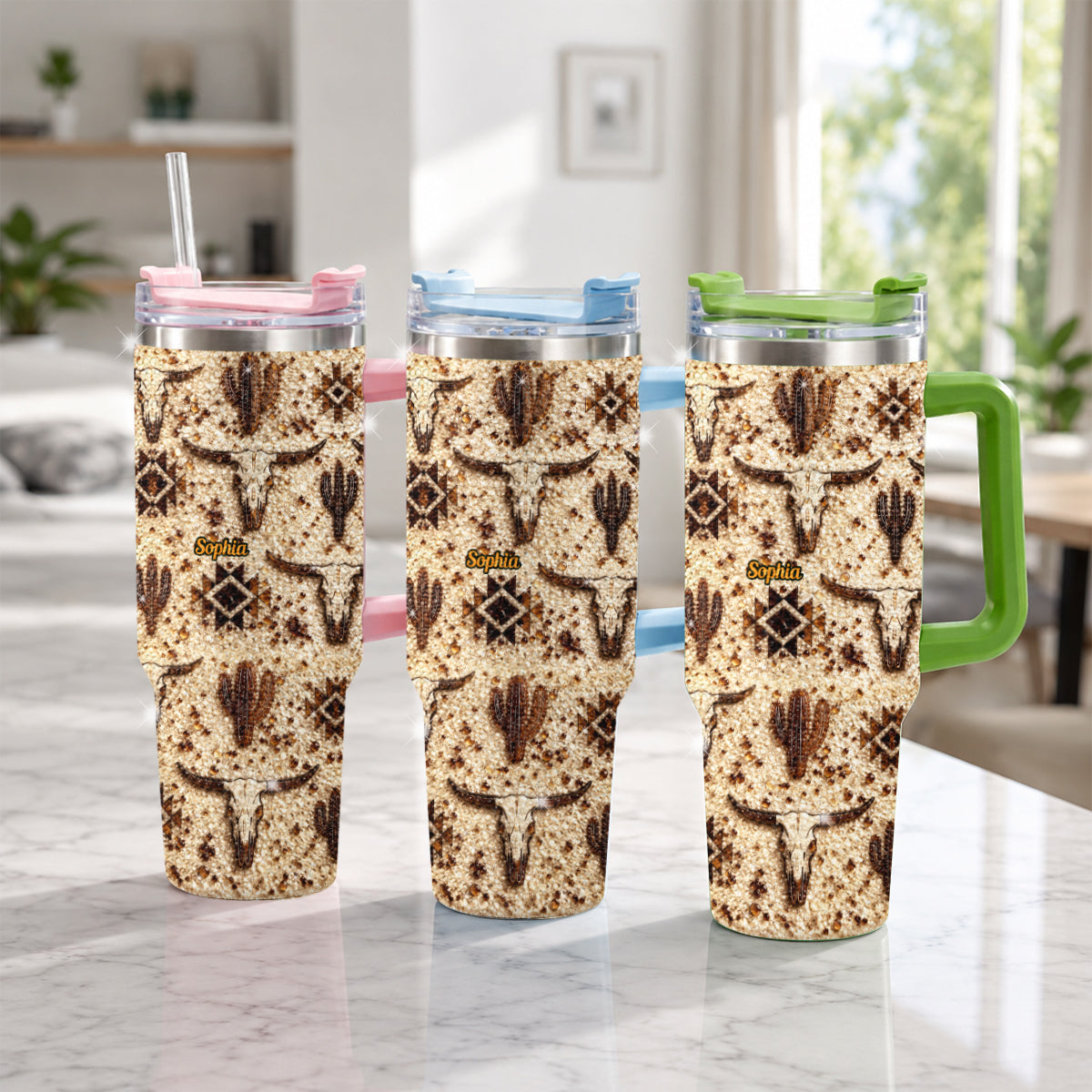 Western Pattern - Personalized Western Outfit Rhinestone Tumbler With Plush Charm