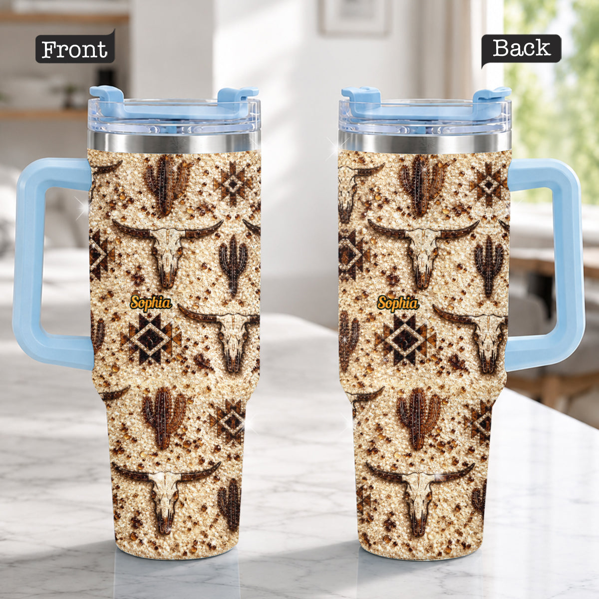 Western Pattern - Personalized Western Outfit Rhinestone Tumbler With Plush Charm