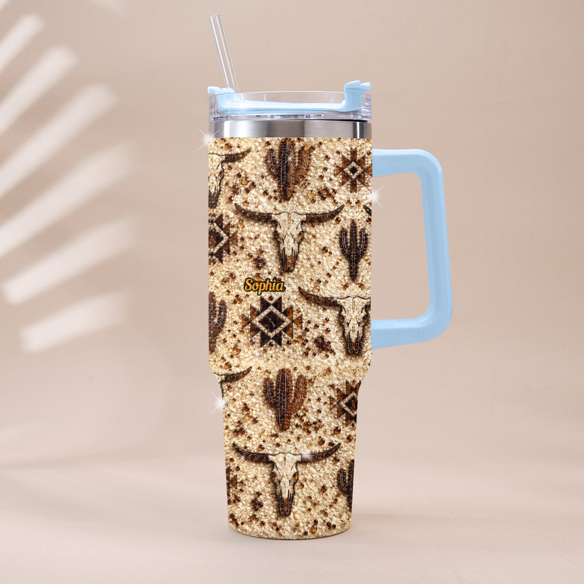 Western Pattern - Personalized Western Outfit Rhinestone Tumbler With Plush Charm