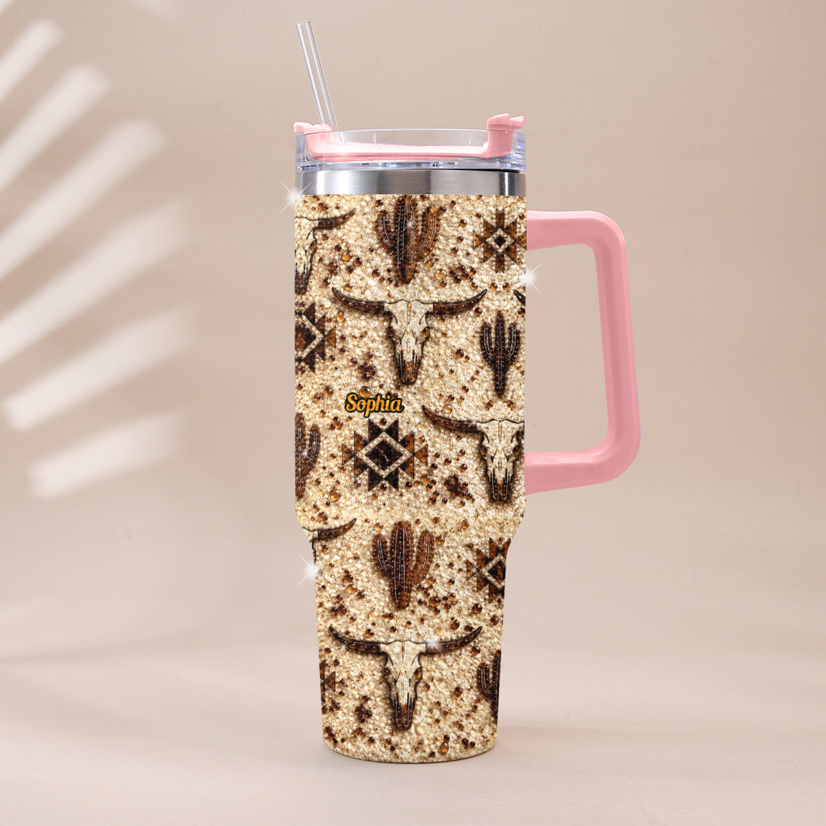 Western Pattern - Personalized Western Outfit Rhinestone Tumbler With Plush Charm