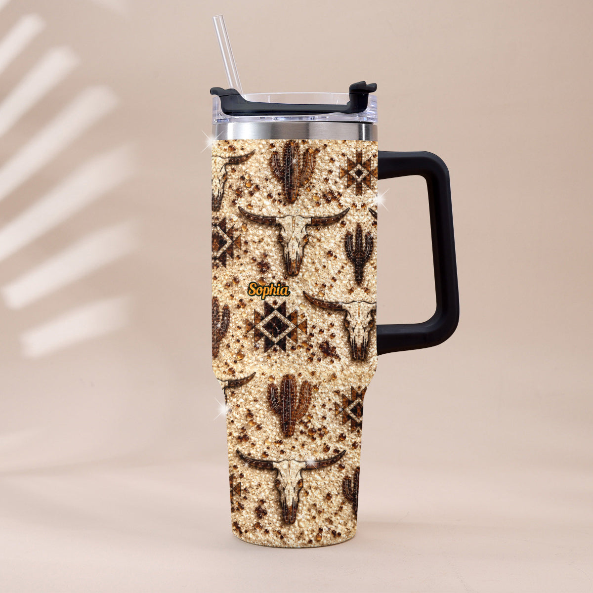 Western Pattern - Personalized Western Outfit Rhinestone Tumbler With Plush Charm