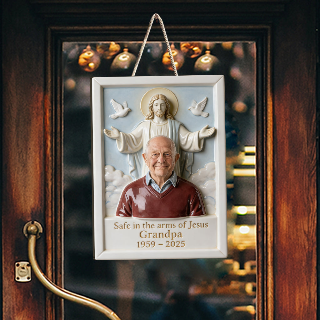 Safe In The Arms Of Jesus - Personalized Memorial Custom Shaped Wood Sign