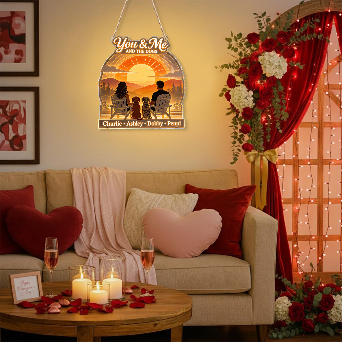 You & Me And The Dogs - Personalized Couple LED Light Acrylic Sign