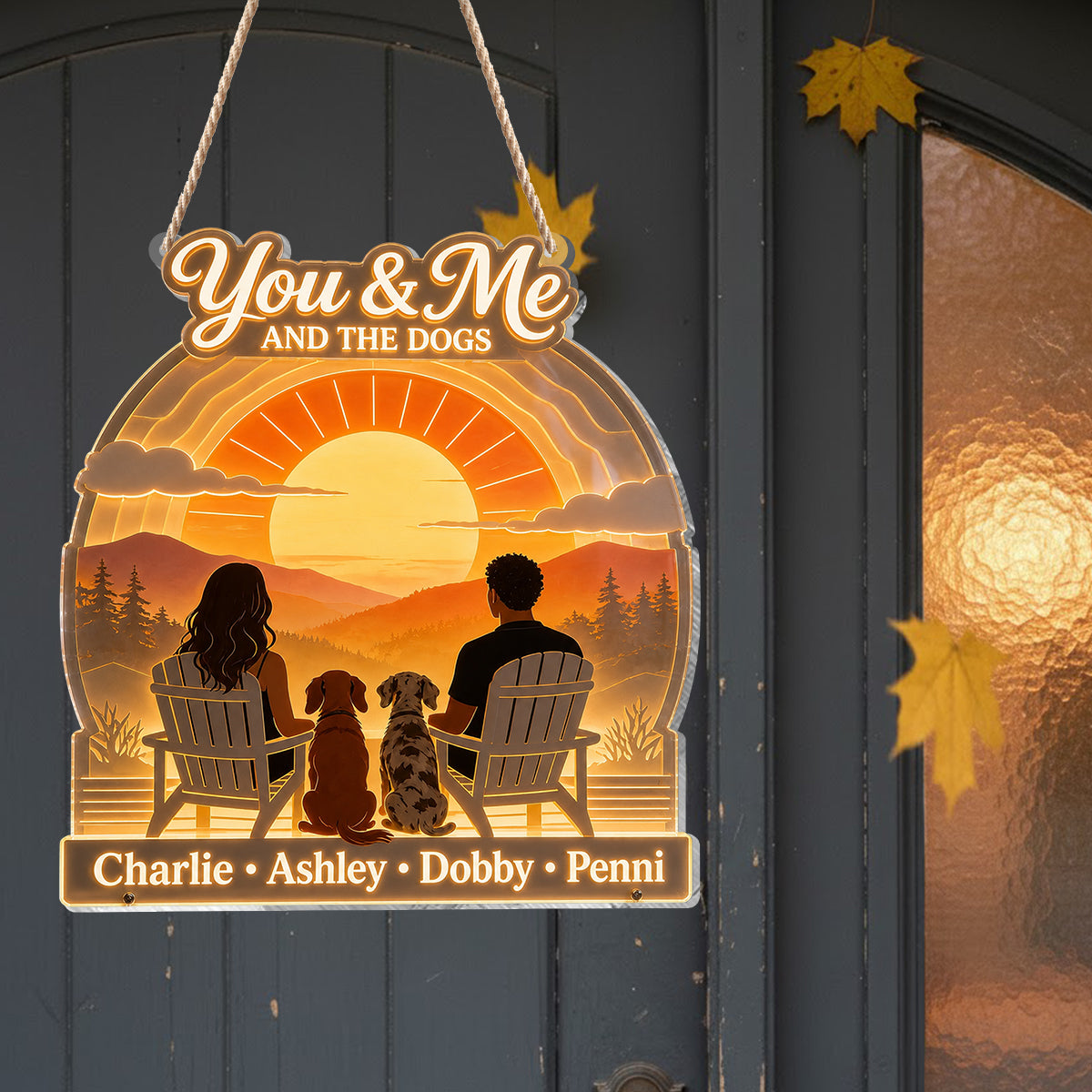 You & Me And The Dogs - Personalized Couple LED Light Acrylic Sign