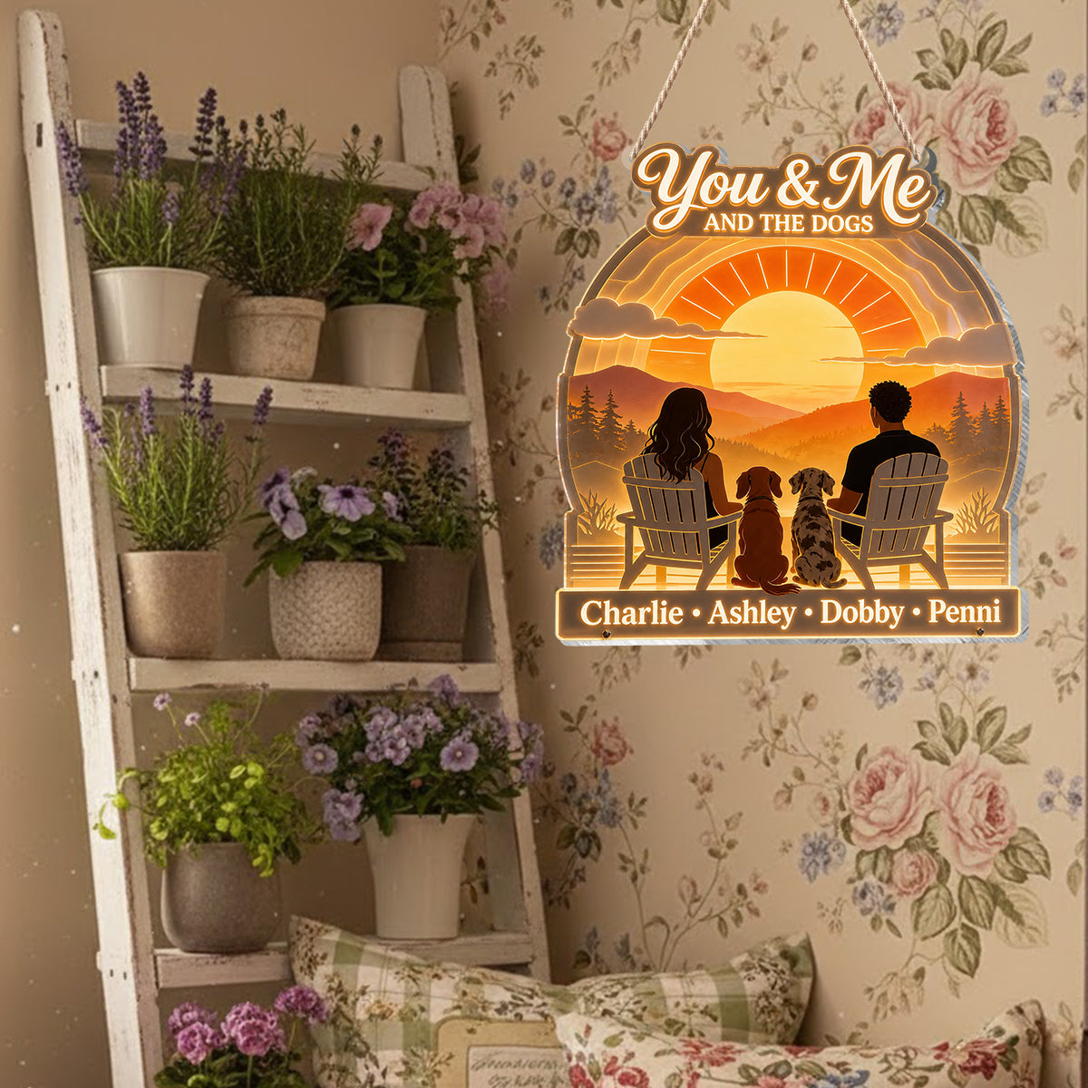 You & Me And The Dogs - Personalized Couple LED Light Acrylic Sign
