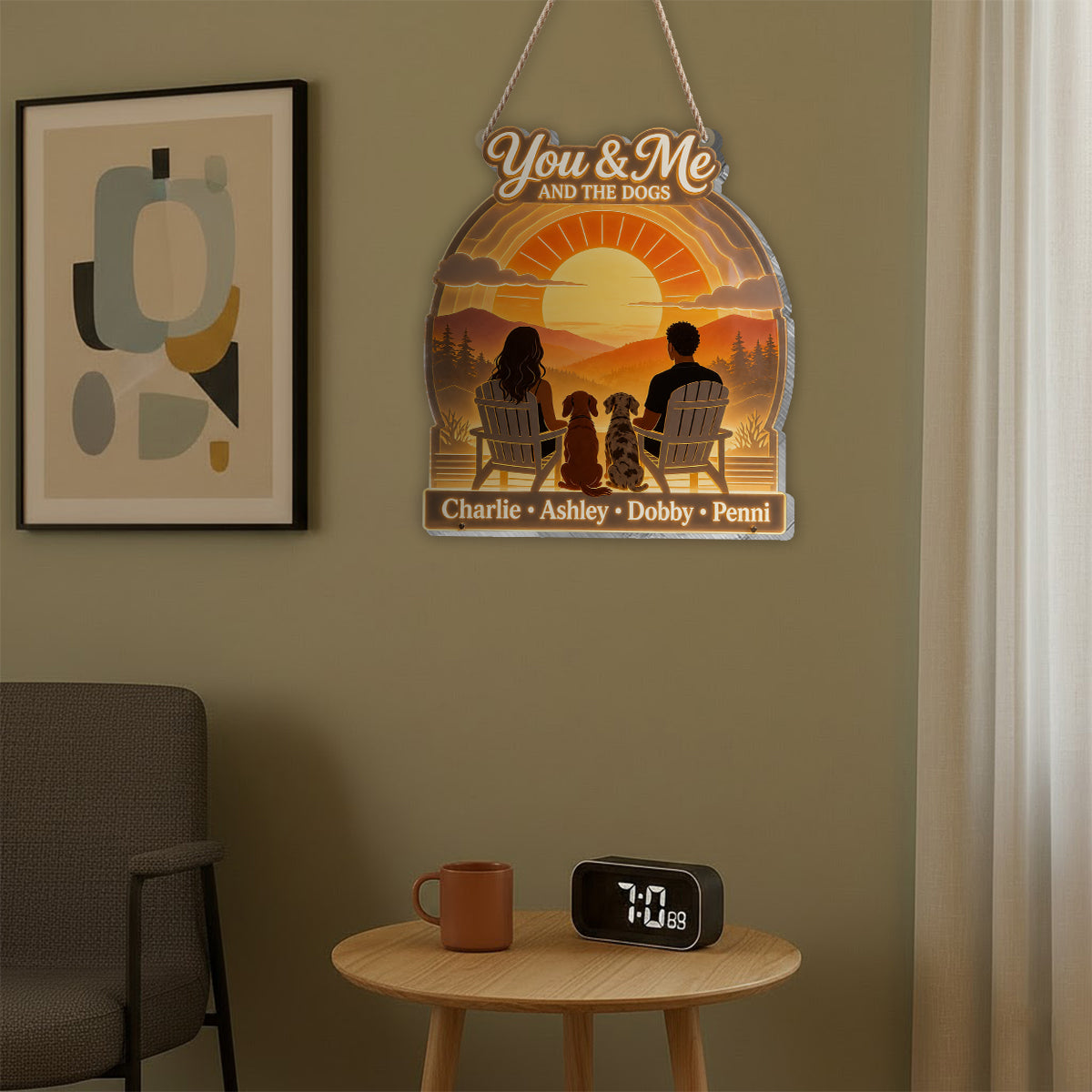 You & Me And The Dogs - Personalized Couple LED Light Acrylic Sign