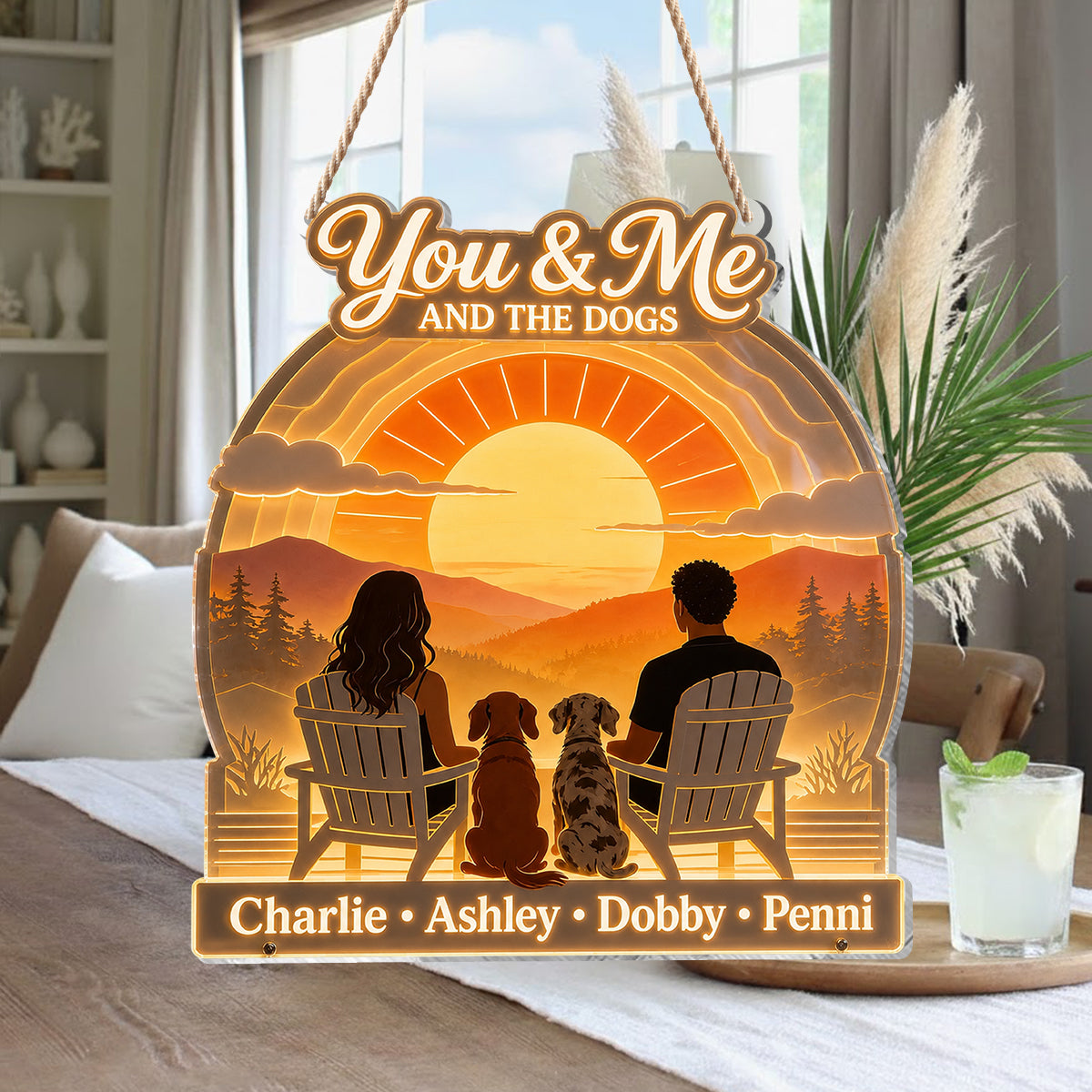 You & Me And The Dogs - Personalized Couple LED Light Acrylic Sign