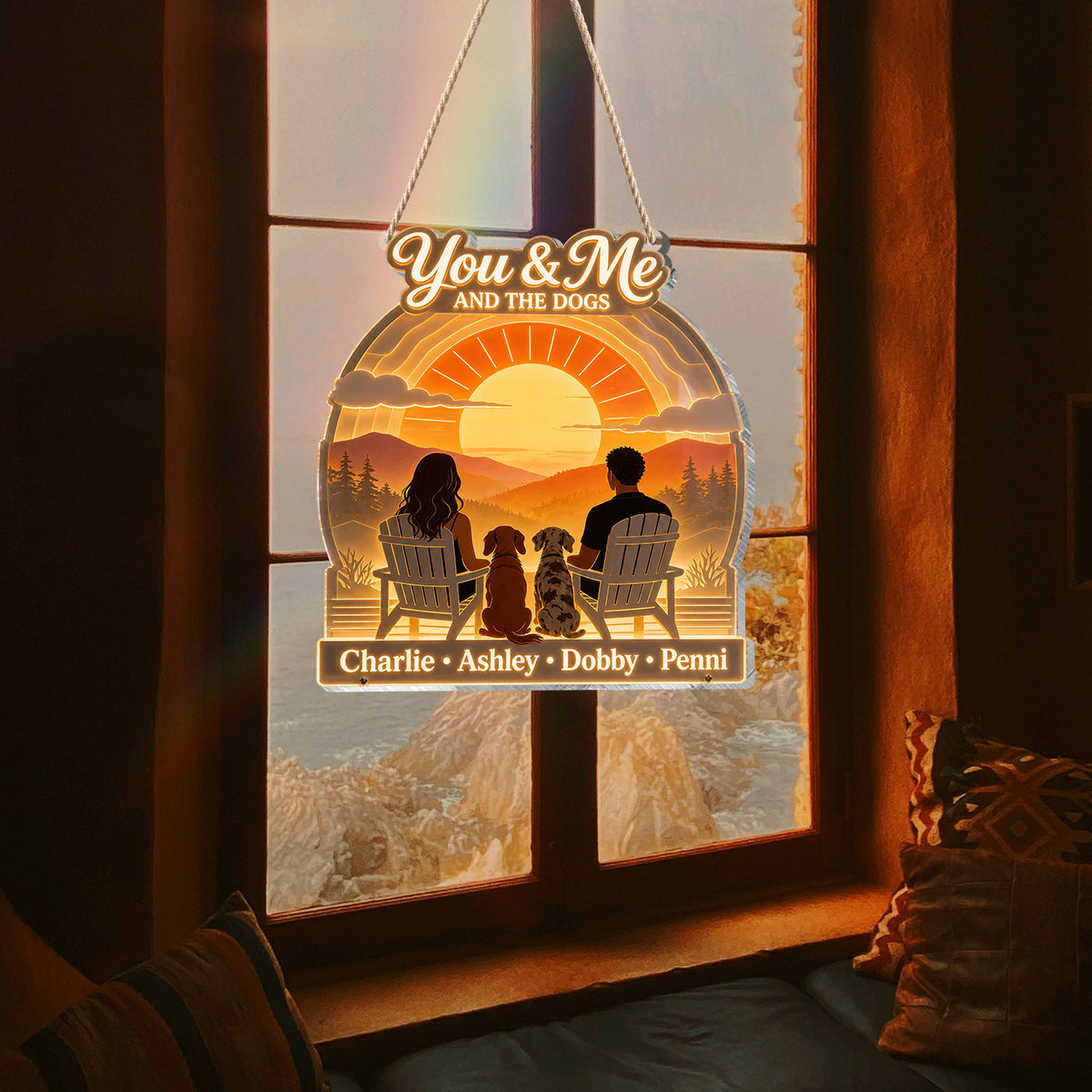You & Me And The Dogs - Personalized Couple LED Light Acrylic Sign