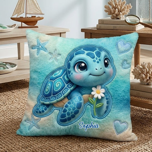 Salty Lil' Beach - Personalized Turtle Premium Faux Fur Pillow