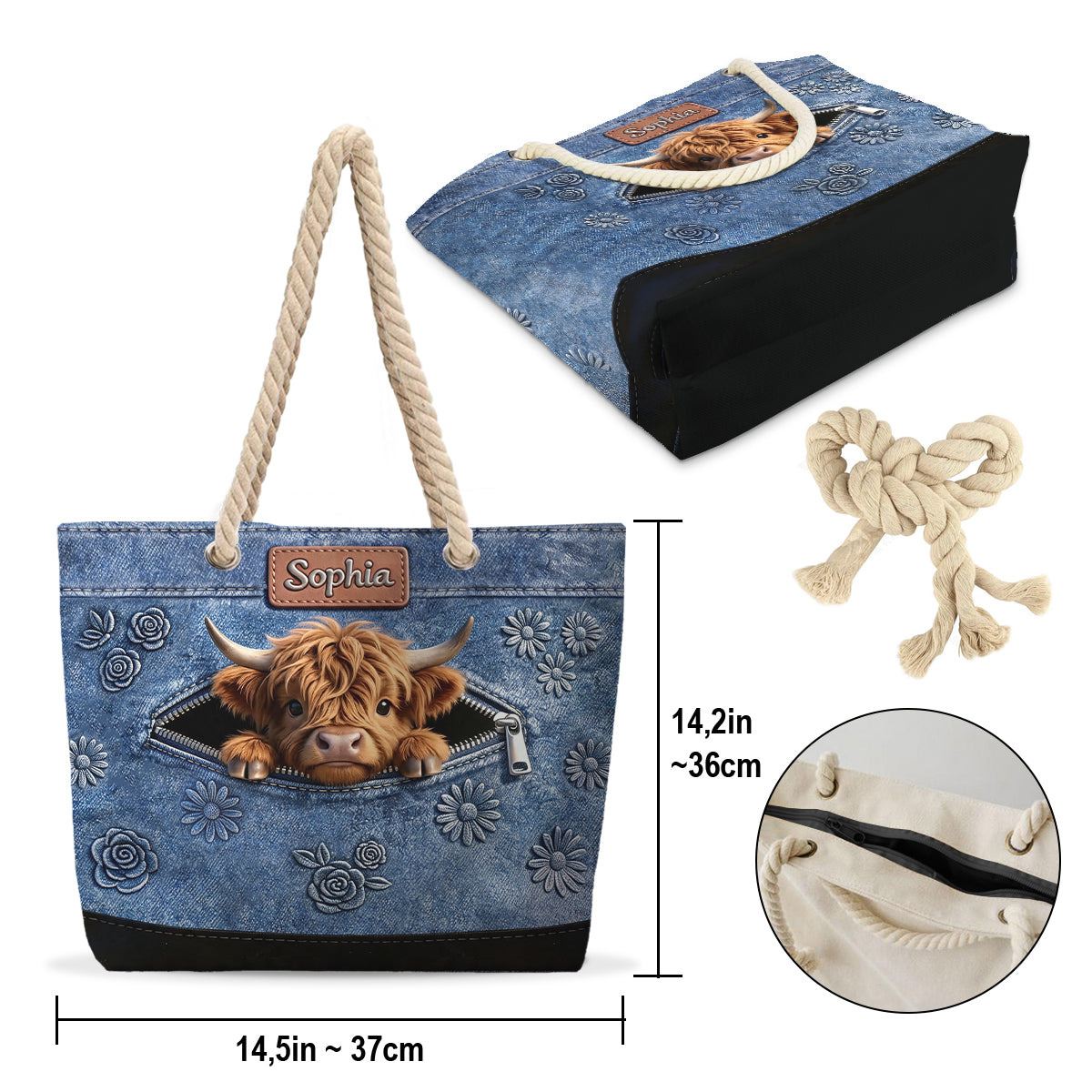 Love Highland Cows - Personalized Highland Cow Beach Bag