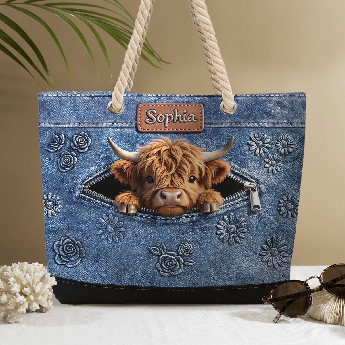 Love Highland Cows - Personalized Highland Cow Beach Bag