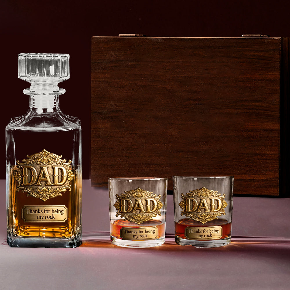 Thanks For Being My Rocks - Personalized Father Whiskey Decanter Set