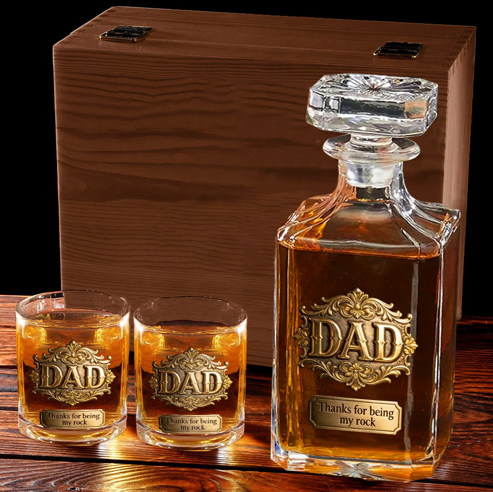 Thanks For Being My Rocks - Personalized Father Whiskey Decanter Set