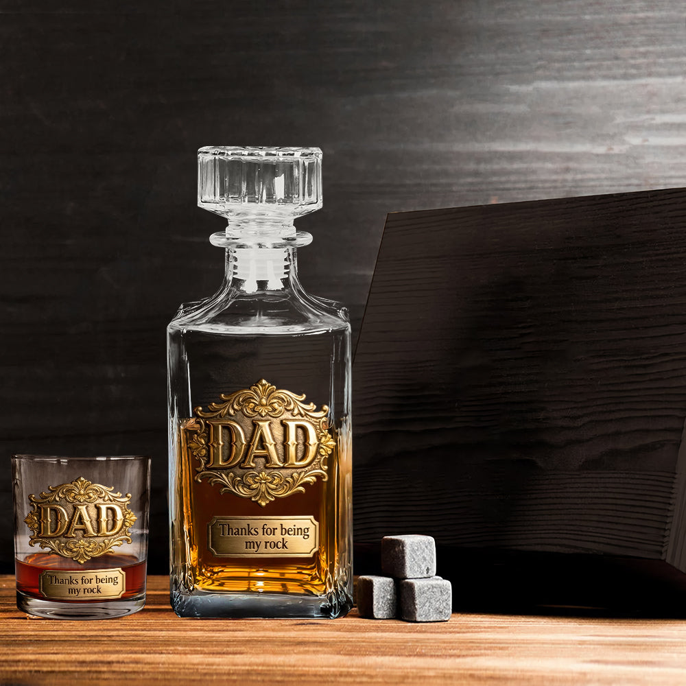 Thanks For Being My Rocks - Personalized Father Whiskey Decanter Set