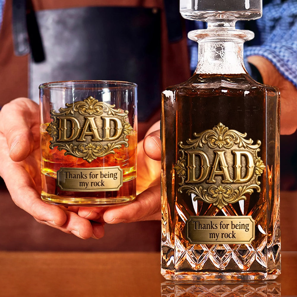 Thanks For Being My Rocks - Personalized Father Whiskey Decanter Set