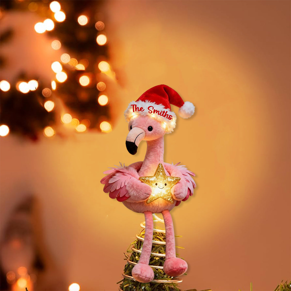 Pink Christmas - Personalized Flamingo LED Light Tree Topper