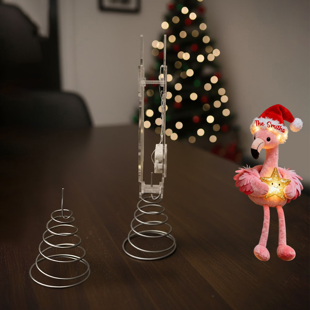 Pink Christmas - Personalized Flamingo LED Light Tree Topper